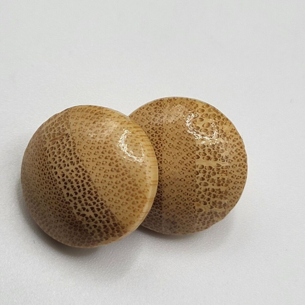 Vintage Lathed Wood Post Stud Earrings 0.75in